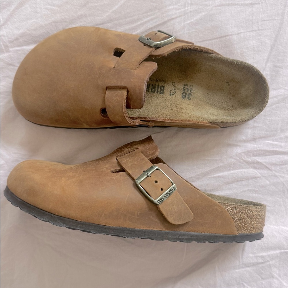 Birkenstock Boston Clogs Oiled Leather Cognac Size 38